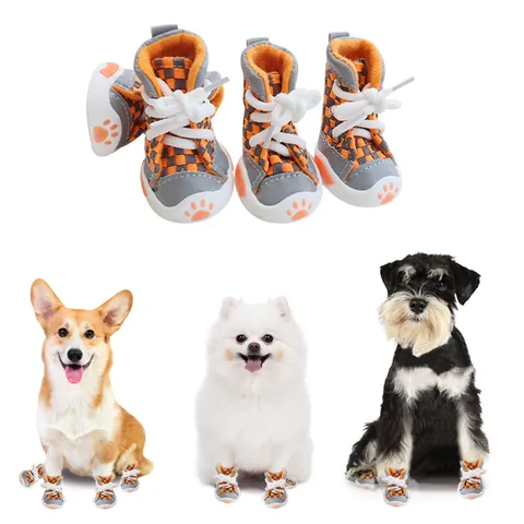 Printed Checkerboard Dog Canvas Shoes Anti Slip Soft Sole Pet Sneakers For Dogs Breathable Fashion Puppy Walking Shoes