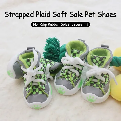 Printed Checkerboard Dog Canvas Shoes Anti Slip Soft Sole Pet Sneakers For Dogs Breathable Fashion Puppy Walking Shoes