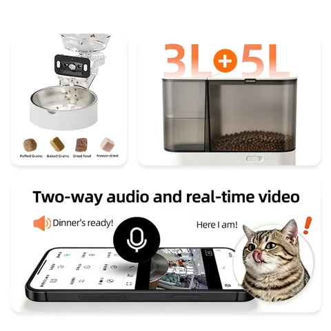 Intelligenter Automatischer Futterautomat Und Wasserspender Mit HD-Kamera WiFi App Steuerung Für Katzen Hunde 5L Futter 3L Wasser