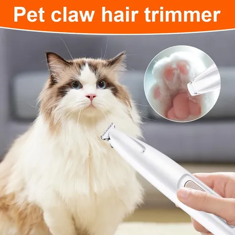 Professional Pet Electric Hair Clipper Waterproof LED Light Dog Cat Paw Ear Eye Detail Trimming USB Rechargeable Quiet Trimmer White