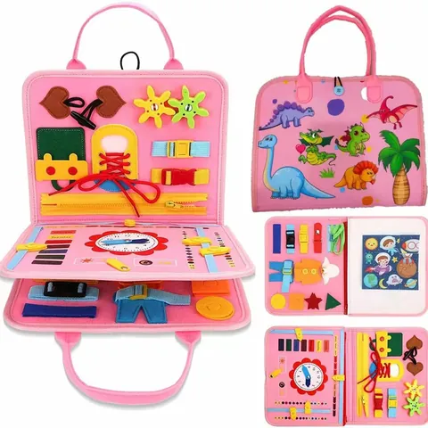 Tavola delle Attività Montessori Rosa per Bambini Giocattolo Sensoriale in Feltro Con Fibbia a Cerniera Apprendimento delle Abilità di Vita Dinosauro Tavola Attività per Bambini Giocattolo da Viaggio
