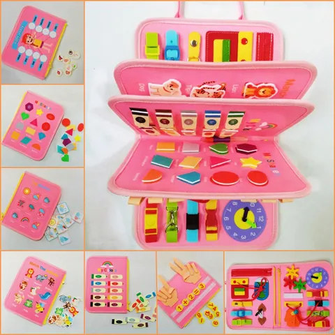 Montessori Tavola Sensoriale in Feltro Giocattolo per Abilità Motorie Fine Rosa Borsa Attività da Viaggio Supporti Didattici per la Scuola Materna