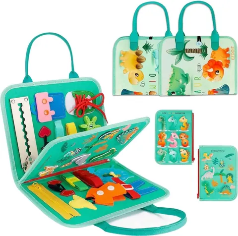 Dinosaur Theme Felt Busy Board Montessori Educational Sensory Toy For Toddlers Fine Motor Skill Learning Activity Travel Bag
