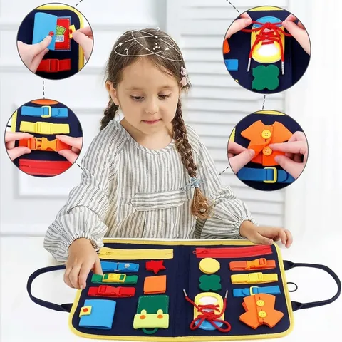 Montessori Busy Board in Feltro per Bambini Giocattolo Sensoriale Educativo Apprendimento Abilità Motorie Fini e di Vita Tavola per Attività
