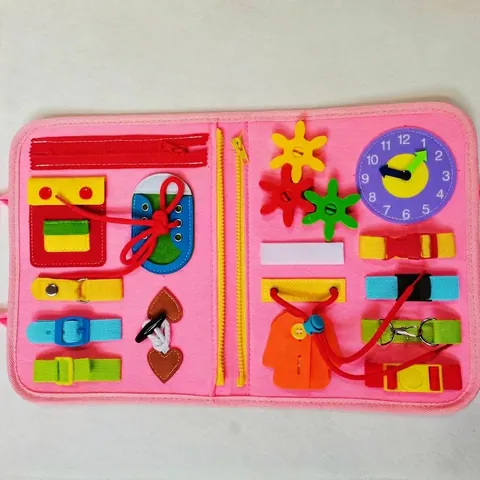 Montessori Tavola Sensoriale in Feltro Giocattolo per Abilità Motorie Fine Rosa Borsa Attività da Viaggio Supporti Didattici per la Scuola Materna