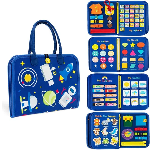 Tavola delle Attività Montessori per Bambini Piccoli Giocattolo Sensoriale in Feltro Tema Spaziale Imparare Abilità
