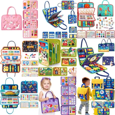 Montessori Busy Board per Bambini Giocattolo Sensoriale in Feltro Capacità Motorie Fini Giocattolo Educativo Dinosauro Unicorno