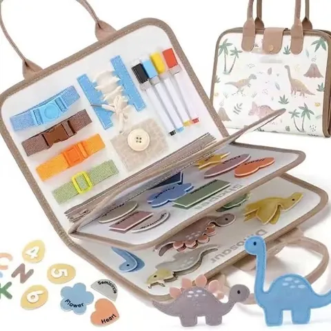 Montessori Busy Board per Bambini Giocattolo Sensoriale in Feltro Capacità Motorie Fini Giocattolo Educativo Dinosauro Unicorno