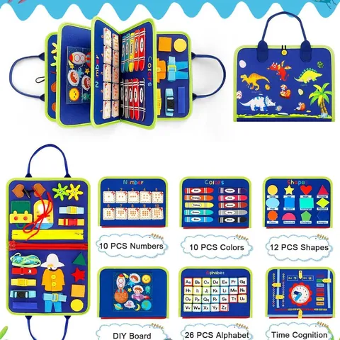 Montessori Busy Board for Toddlers Felt Learning Board with Letters Numbers Colors Shapes Sensory Toy for Basic Life Skills