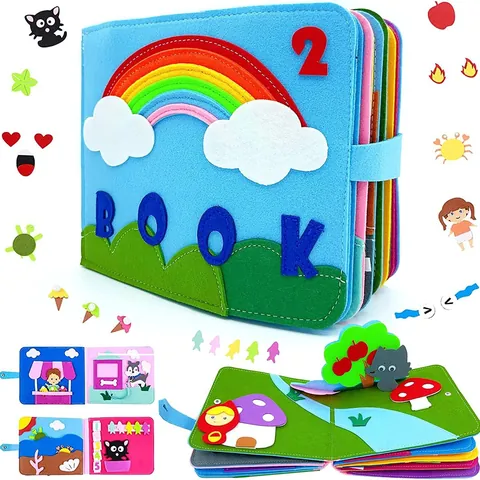 Livre d'Activités Montessori pour Tout-petits en Feutre Jouet d'Éveil avec Motif Arcobaleno Livre Sensoriel Interactif