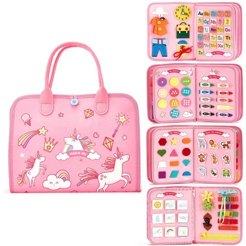 Tabellone Montessori in Feltro Giocattolo Educativo per Bambini Abilità Motorie Alfabeto Numeri Colori Dinosauro Unicorno Spazio