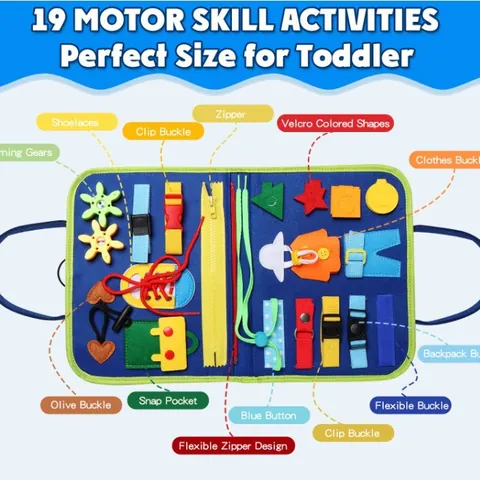 Pannello Sensoriale Montessori per Bambini in Feltro Giocattolo Educativo Borsa Portatile con Orologio Cerniera Fibbia