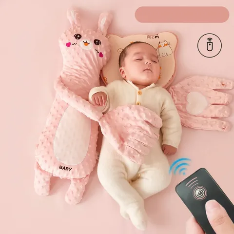 Baby Soothing Plush Toy Animal Shaped Sleeping Aid With Vibration Remote Control Heat Therapy For Infants Minky Fabric Pillow