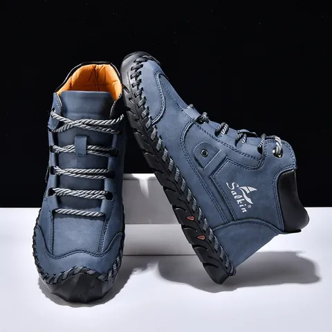 Salkin Ανδρικά Χειροποίητα Μποτάκια από Δέρμα PU Casual Υπαίθρια Παπούτσια με Κορδόνια Αντιολισθητική Σόλα από Καουτσούκ