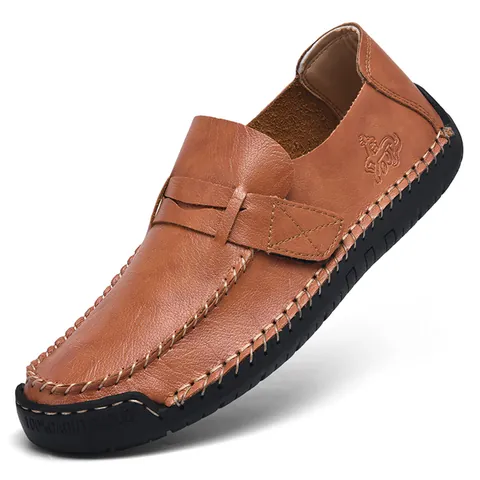 Men Casual Leather Shoes Slip On Driving Loafers Soft Bottom Cowhide Leather Non Slip Comfortable Moccasins Large Size