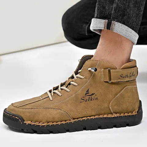 Herren Handgenähte Martin Boots Retro Mikrofaser Leder Casual Outdoor Schuhe Mit Rutschfester Gummisohle Modische High Top Wanderschuhe Für Männer