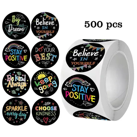 Motivational Stickers Roll Black Round Self Adhesive Reward Labels For Student Teacher School Office Decoration Sealing Stickers