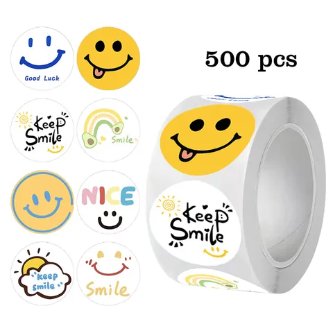Autocollants de Visage Souriant de Dessin Animé Jaune Style Ins Étiquettes de Scellage Rondes pour Décoration de Cadeau Bricolage