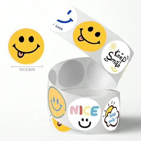 Autocollants de Visage Souriant de Dessin Animé Jaune Style Ins Étiquettes de Scellage Rondes pour Décoration de Cadeau Bricolage