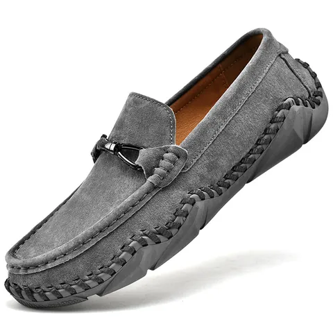 Men Casual Pigskin Leather Loafers British Style Hand-Stitched Slip-on Driving Shoes With Horsebit Buckle Detail Men Daily Footwear