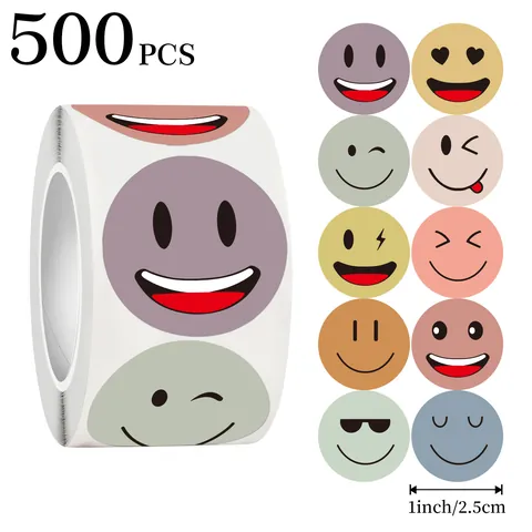 Smiley Face Sticker Roll Cartoon Emoji Reward Stickers For Kids Teacher Classroom Reward Self Adhesive Circular Label Decals