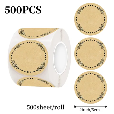 Autocollants en Papier Kraft Ronds Vintage Avec Bordure de Feuilles Étiquettes de Scellage de Cadeaux Décoratives Étiquettes Adhésives pour Scrapbooking