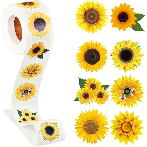Pegatinas de Sellado de Girasol en Rollo Lindos Dibujos Animados Etiquetas Adhesivas Redondas Para Caja de Regalo Sobre Embalaje