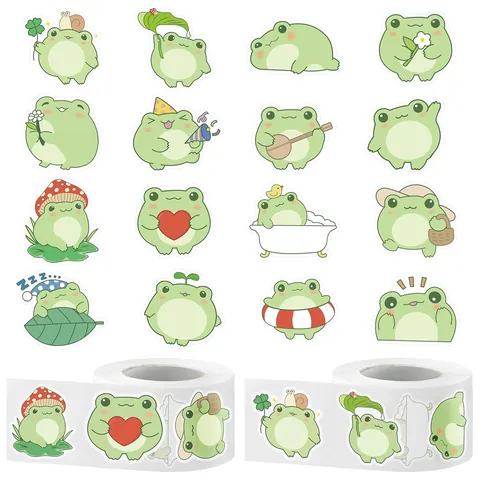 Cute Cartoon Frog Reward Stickers Round Self Adhesive Decorative Labels For Kids Teacher School Classroom DIY Scrapbooking Journaling