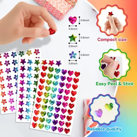 Holographic Heart Star Flower Stickers For Kids Colorful Laser Reward Stickers For Teacher Classroom Decor Reward Chart Decals