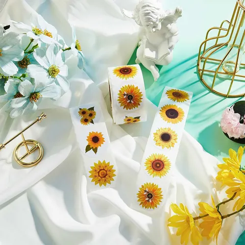 Pegatinas de Sellado de Girasol en Rollo Lindos Dibujos Animados Etiquetas Adhesivas Redondas Para Caja de Regalo Sobre Embalaje