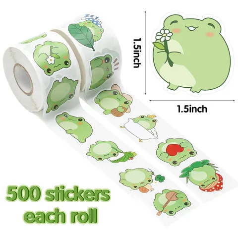 Cute Cartoon Frog Reward Stickers Round Self Adhesive Decorative Labels For Kids Teacher School Classroom DIY Scrapbooking Journaling