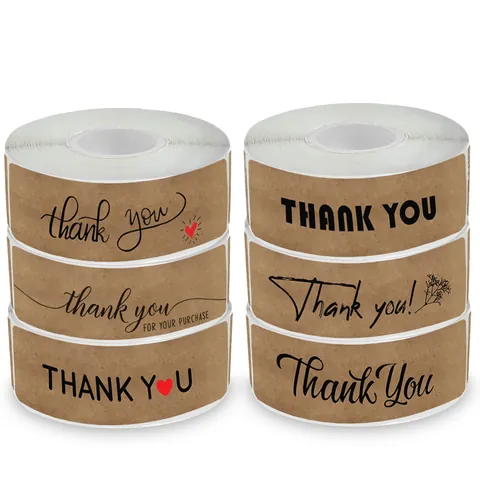 Etichette Adesive in Carta Kraft Thank You Rotoli Rettangolari Sigilli per Business Panificazione Fiori Busta Confezione Regalo