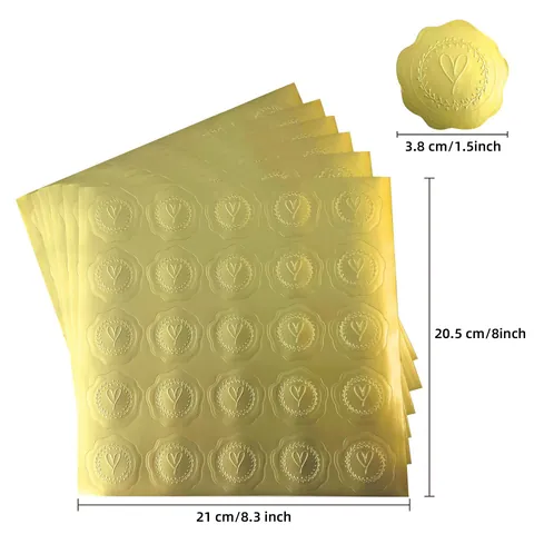 Gold Embossed Heart Sealing Stickers Metallic Relief Wedding Invitation Greeting Card Decorative Gift Envelope Seal Labels