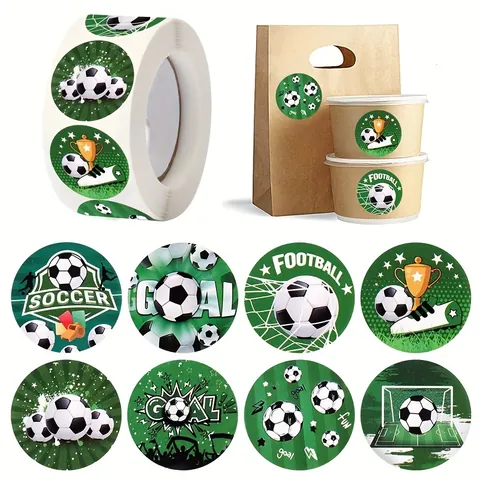 Autocollants sur le Thème du Football Verts Étiquettes Circulaires pour Fêtes Emballage Cadeau Décoration pour Enfants