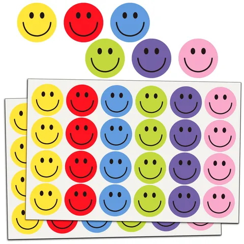 Multicolor Round Smiley Face Stickers Waterproof Reward Stickers For Kids Students School Stationery Teacher Supplies Decor