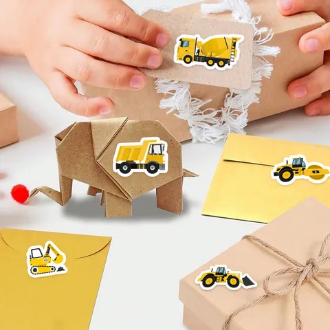 500Pcs Roll Construction Vehicle Stickers Cartoon Excavator Truck Labels For Kids Reward Gift Envelop Sealing Decoration