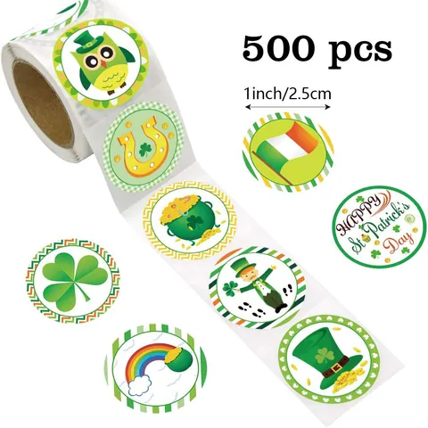 Rouleau Autocollant Hibou Trèfle Saint Patrick Étiquette Trèfle Vert Pour Cadeau Fête Enveloppe Scellement Décoration