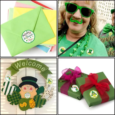 Rouleau Autocollant Hibou Trèfle Saint Patrick Étiquette Trèfle Vert Pour Cadeau Fête Enveloppe Scellement Décoration