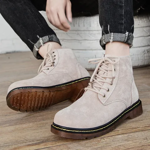 Stivali Martin da Uomo British Retro in Pelle di Maiale Alto Lacci Stivali da Moda Casual All'aperto Per Giovani Antiscivolo Caldi