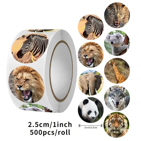 Jungle Animal Reward Stickers Round Photo Realistic Wildlife Labels For Kids Students Classroom Teacher Birthday Party Gift Decoration
