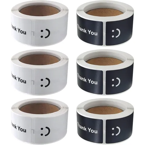Rectangular Thank You Smiley Face Sealing Stickers Minimalist PVC Labels For Gift Box Packaging Decoration Retail Use