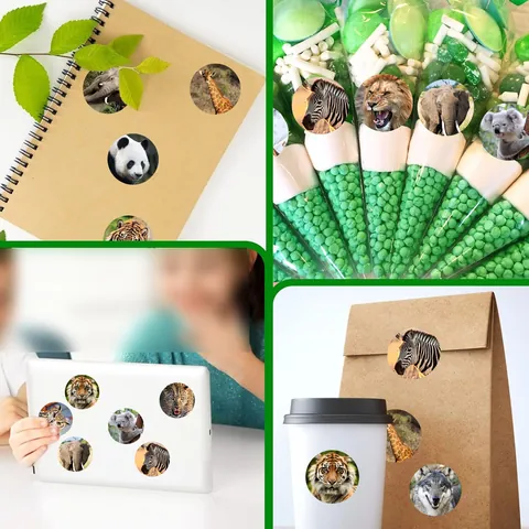 Jungle Animal Reward Stickers Round Photo Realistic Wildlife Labels For Kids Students Classroom Teacher Birthday Party Gift Decoration