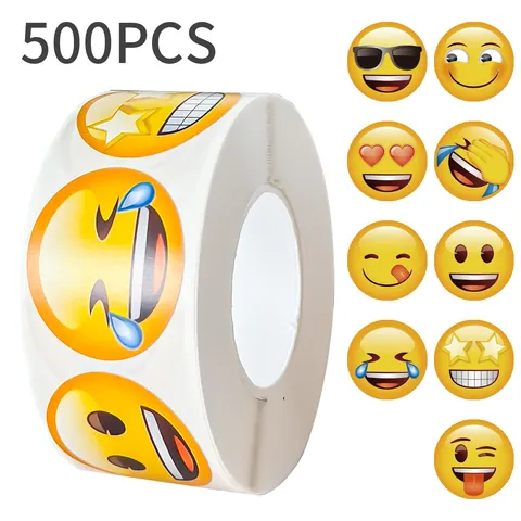 Funny Emoji Reward Stickers Roll Copperplate Paper Smiley Face Self-Adhesive Labels For Kids Classroom Teacher Supplies Party Decoration