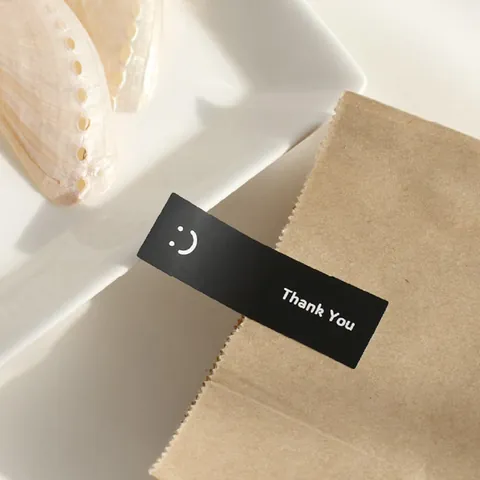 Rectangular Thank You Smiley Face Sealing Stickers Minimalist PVC Labels For Gift Box Packaging Decoration Retail Use