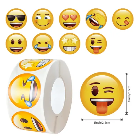 Funny Emoji Reward Stickers Roll Copperplate Paper Smiley Face Self-Adhesive Labels For Kids Classroom Teacher Supplies Party Decoration