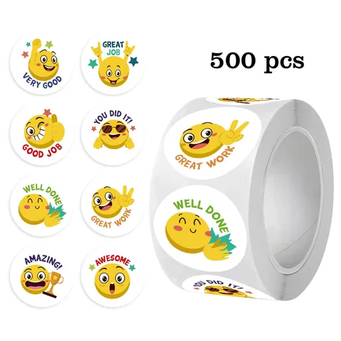 Motivational Smile Face Reward Stickers Motivational English Words Round Emoji Labels For Teachers Students Classroom Baking Gift Sealing Decor