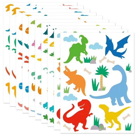 Cute Cartoon Dinosaur Wall Stickers PVC Self Adhesive Decals For Kids Room Nursery Kindergarten Decor Colorful Animal Mural