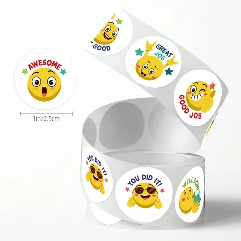Motivational Smile Face Reward Stickers Motivational English Words Round Emoji Labels For Teachers Students Classroom Baking Gift Sealing Decor