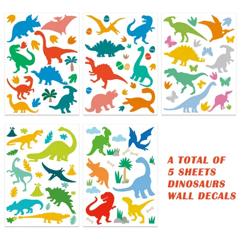 Cute Cartoon Dinosaur Wall Stickers PVC Self Adhesive Decals For Kids Room Nursery Kindergarten Decor Colorful Animal Mural