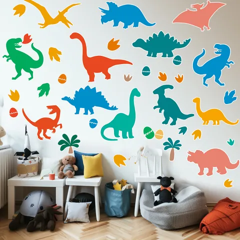 Cartoon Dinosaur Wall Stickers PVC Self Adhesive Waterproof Decals For Kids Bedroom Kindergarten Classroom Decor